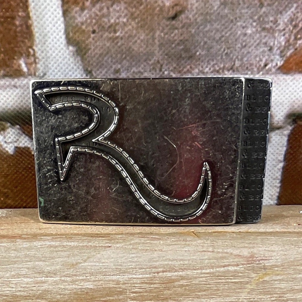 Rock & Republic Men's Silver Metal R Logo Rectangular Belt Buckle 1.5in